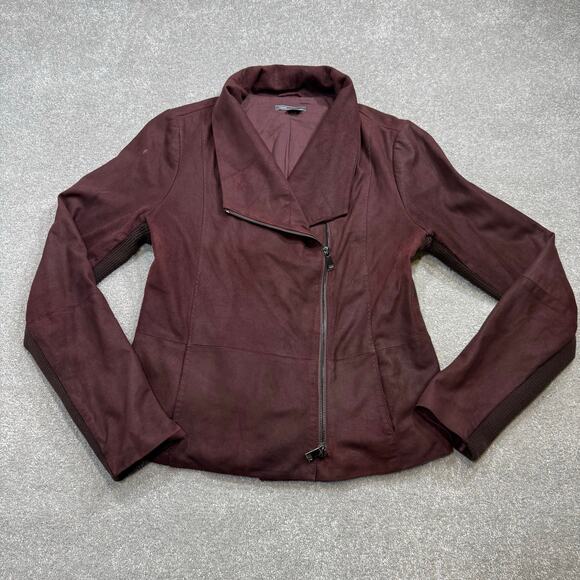 VINCE Brown Leather Draped Zip Moto Jacket Cashwool Chocolate Brown Size XL - Picture 1 of 16